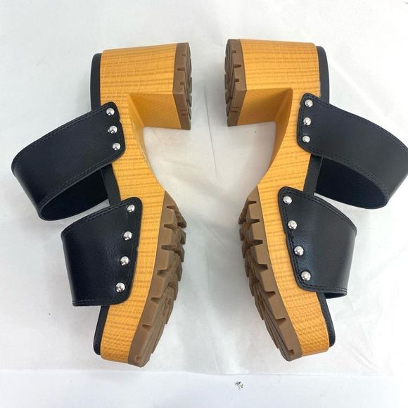 MIA Black and Tan Chunky Heel Sandals - Picture 3 of 11